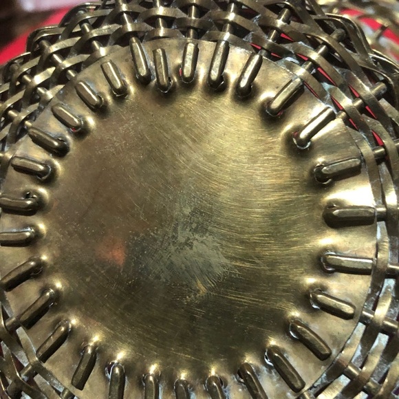 Vintage brass Gold Woven Accent Basket with Braided Handle. Preloved - Picture 4 of 10